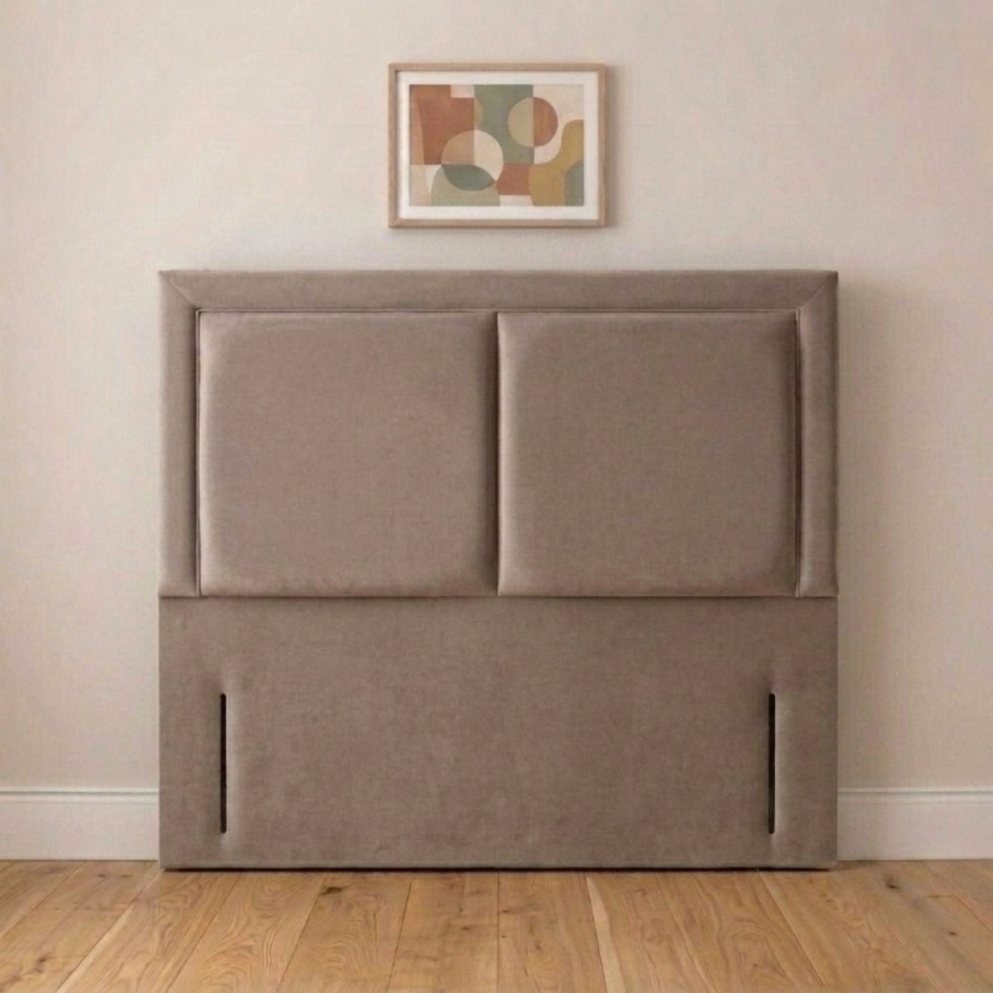 Kensington cream fabric headboard fixed to a divan base