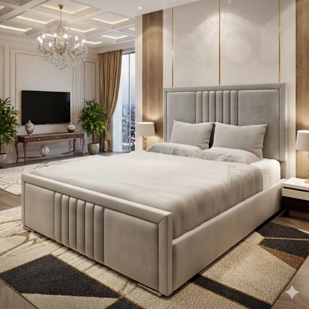 Multi Small Lines Upholstered Bed side view UK - Eagle Bed