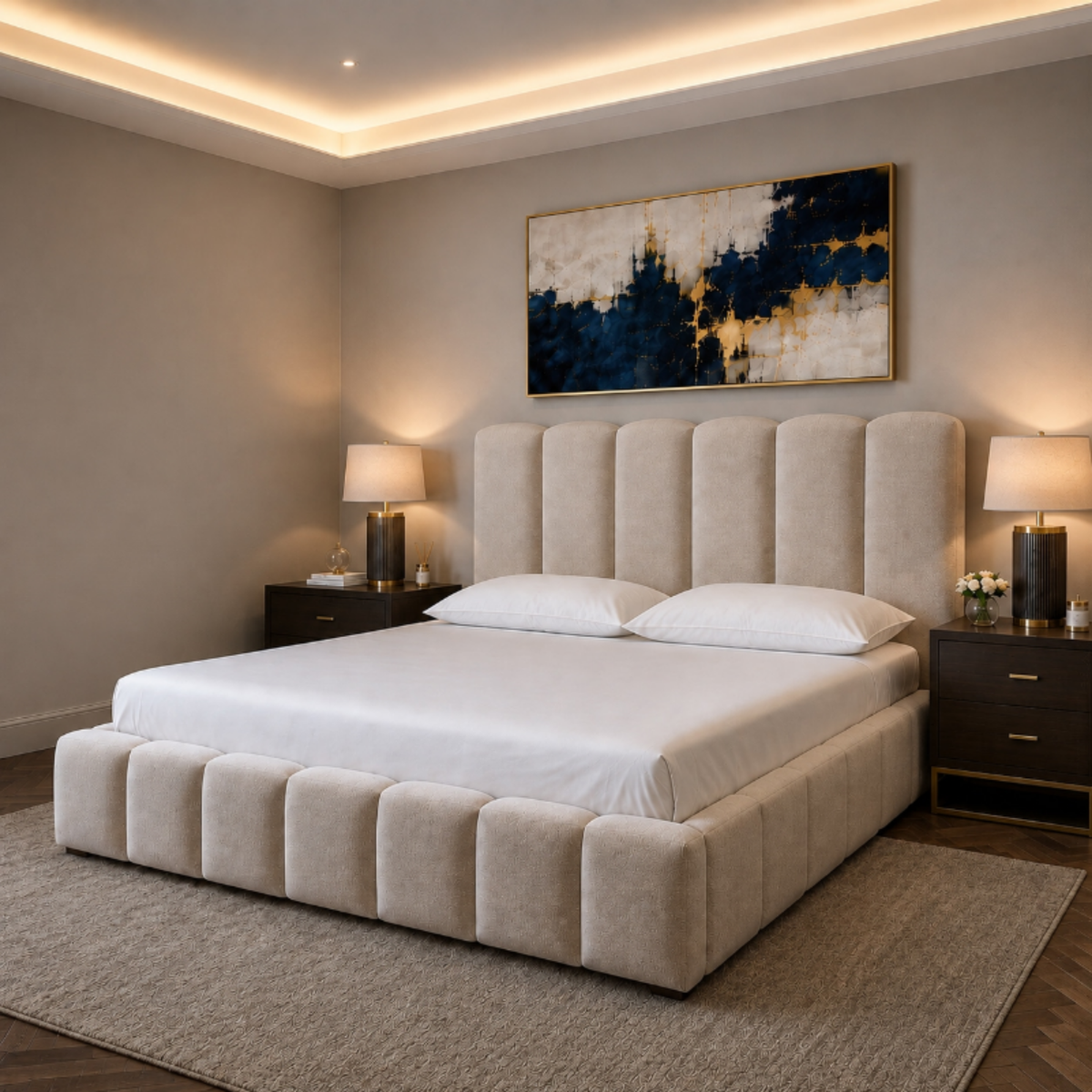 Aurora Vertical Panel Bed – upholstered bed frame with a vertical panel headboard