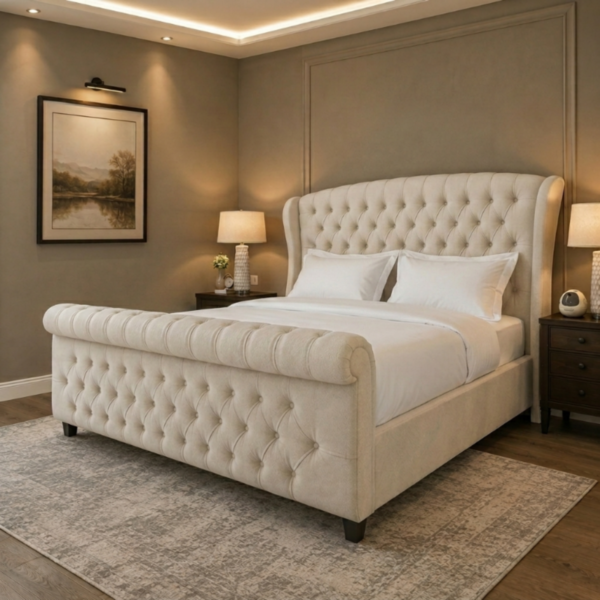 Royal Chesterfield Bed – Chesterfield button-tufted upholstered bed frame