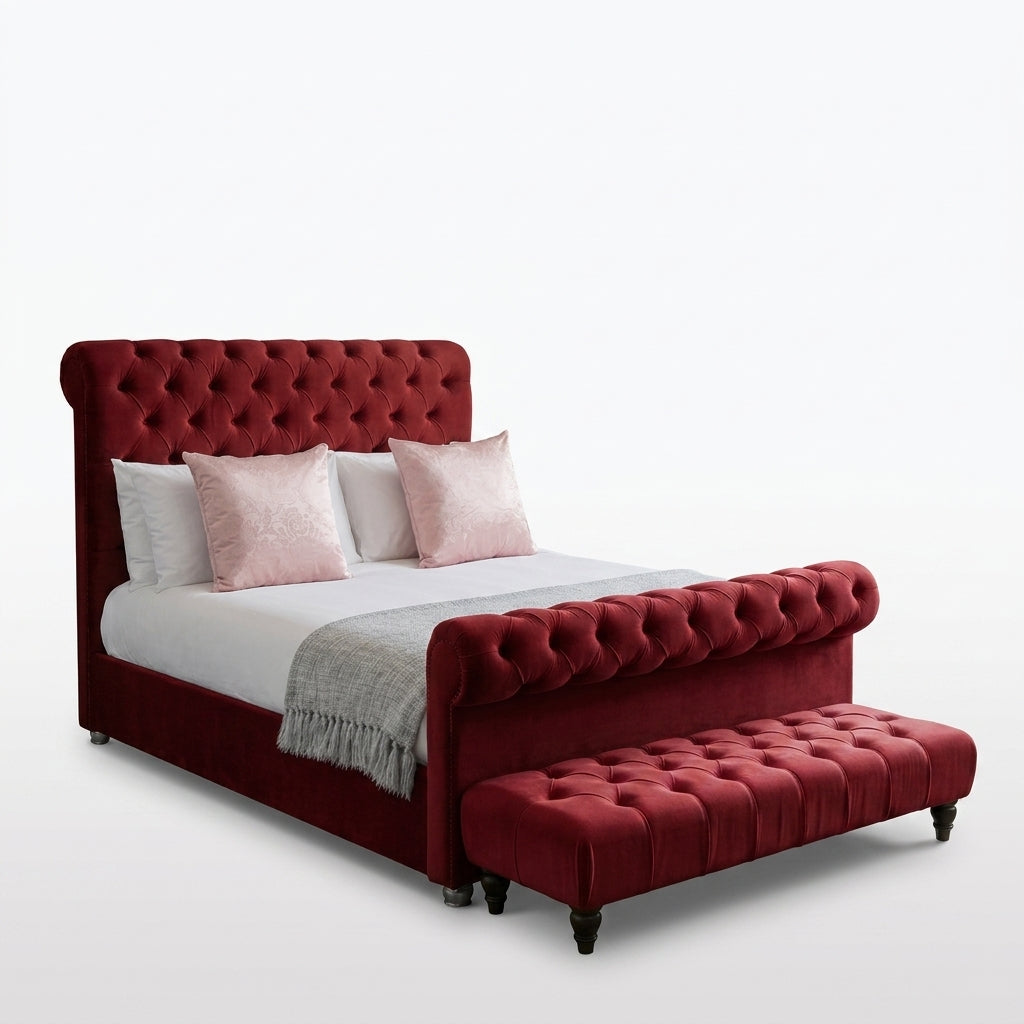 Roman Sleigh Bed upholstered sleigh bed, studio product photo