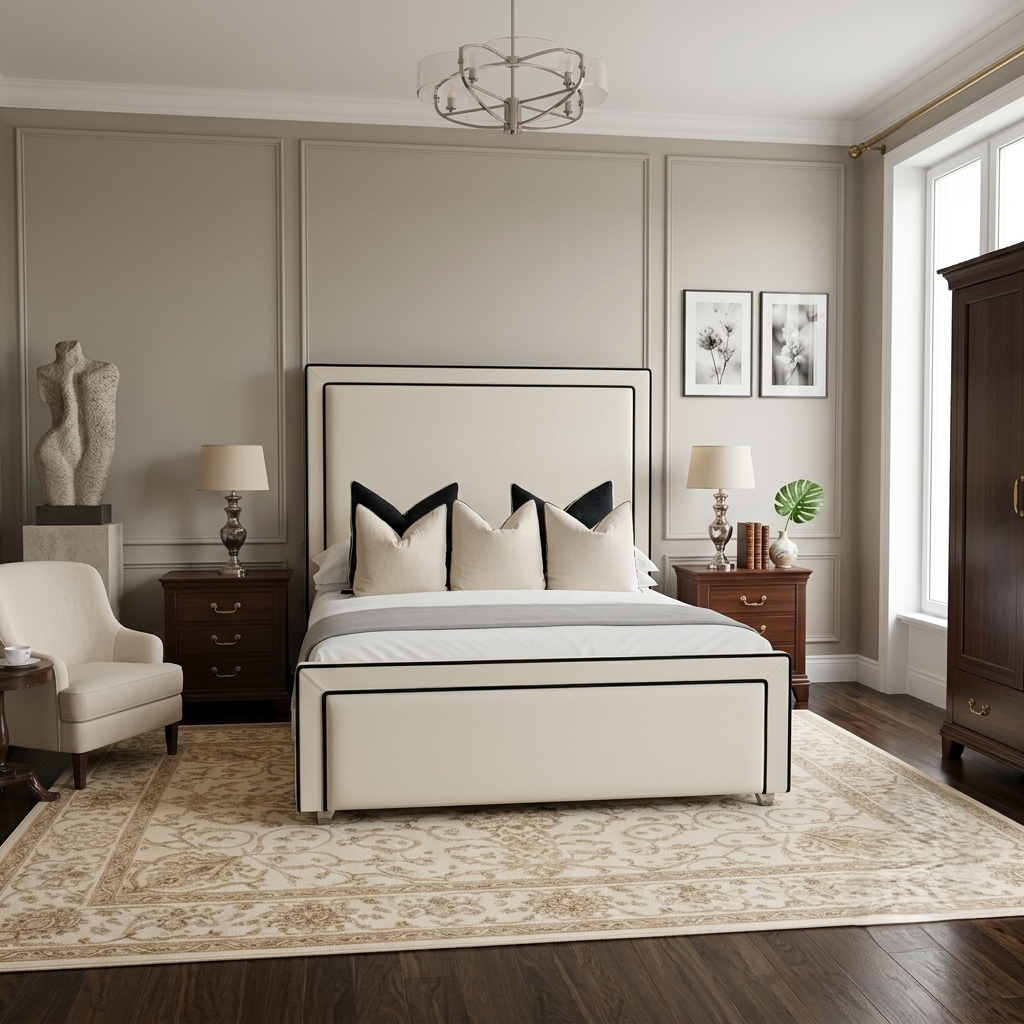 Black Piping Art Deco Bed