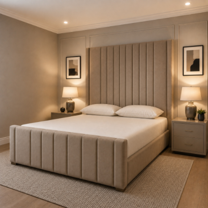 Grand Extra-Tall Panel Bed – Tall Headboard Upholstered Frame