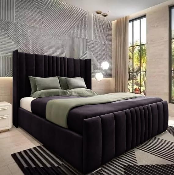 Mini Line Wingback Velvet Bed side view UK - Eagle Bed