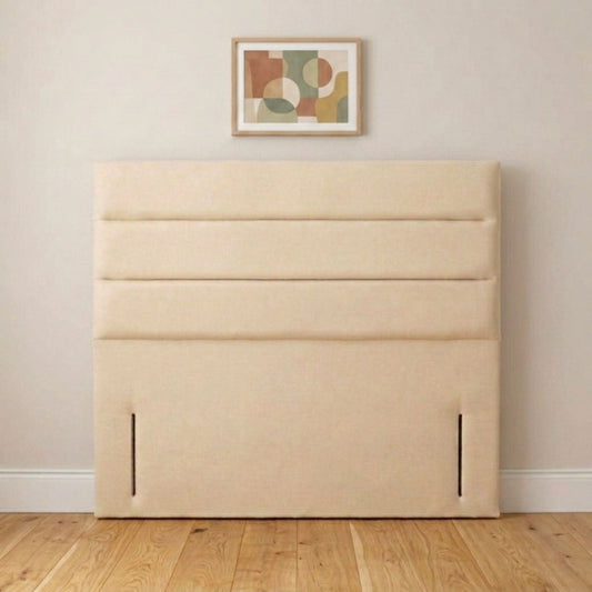 Linear panel cream upholstered headboard handmade in the UK, front view