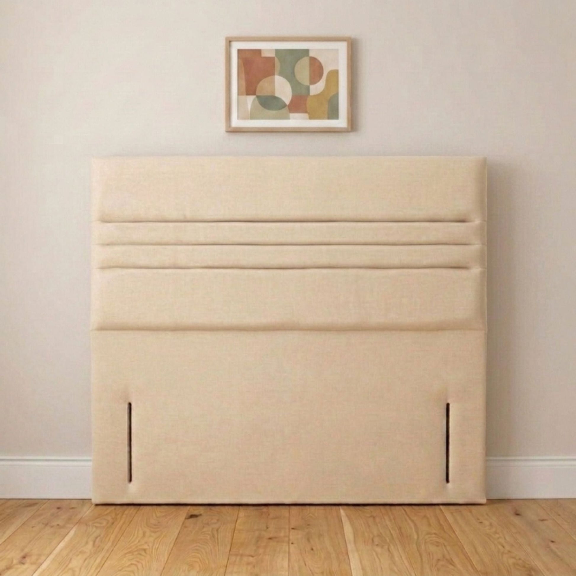 Elite cream horizontal panel upholstered headboard handmade in the UK, front view