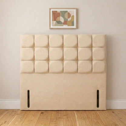 Box panel cream upholstered headboard handmade in the UK, front view