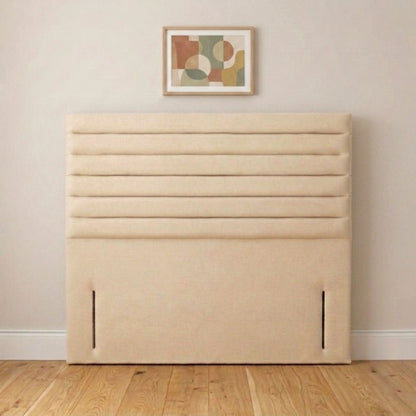 Slim cream horizontal panel upholstered headboard handmade in the UK, front view