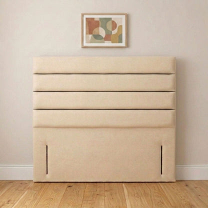 Modern cream padded horizontal channel upholstered headboard handmade in the UK, front view