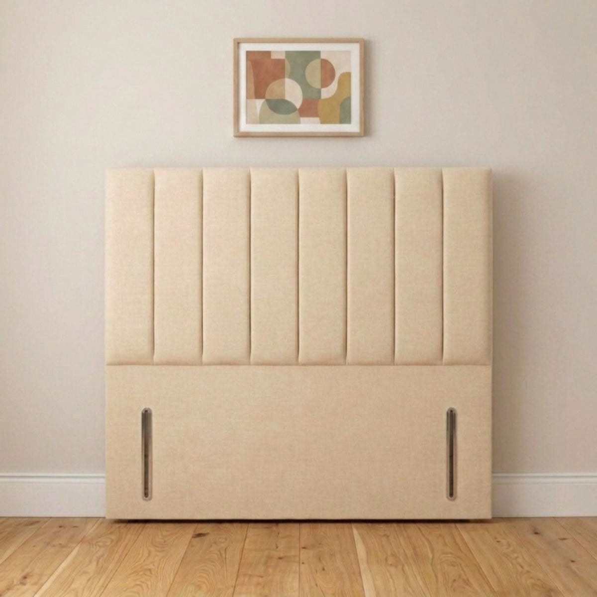 Camden 54 inch cream vertical panel upholstered headboard handmade in the UK, front view