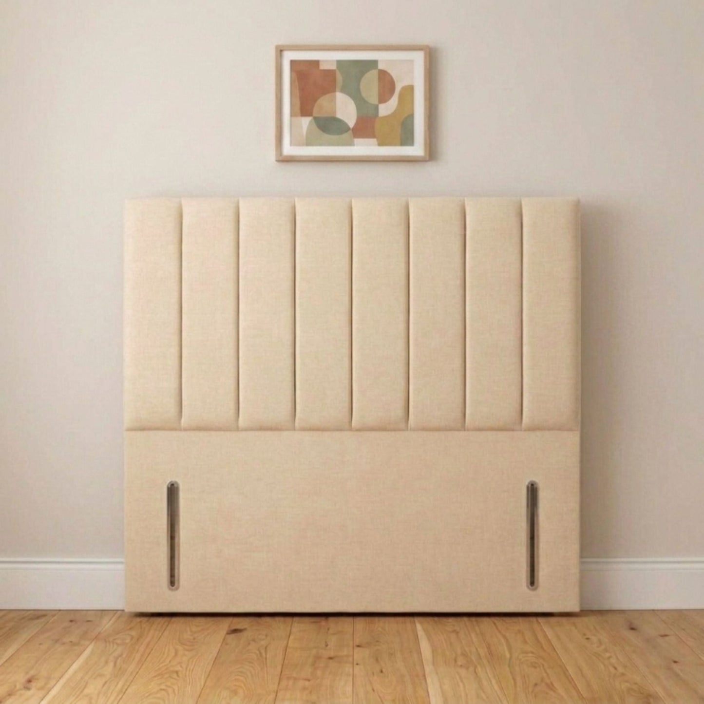 Camden 54 inch cream vertical panel upholstered headboard handmade in the UK, front view