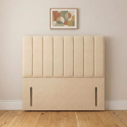 Camden 54 inch cream vertical panel upholstered headboard handmade in the UK, front view