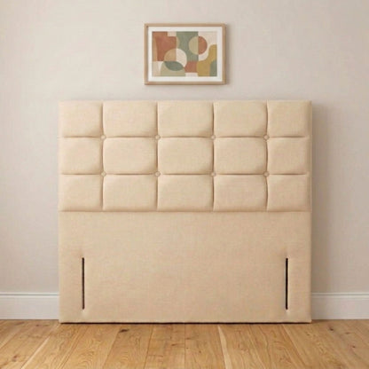Harrow cream button panel upholstered headboard handmade in the UK, front view