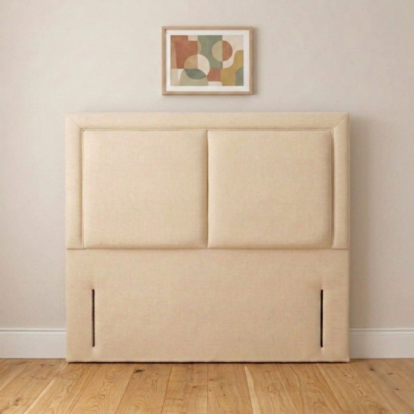 Kensington cream framed panel upholstered headboard handmade in the UK, front view