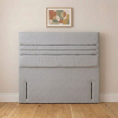 Cream horizontal panel headboard angled view showing wide padded panels