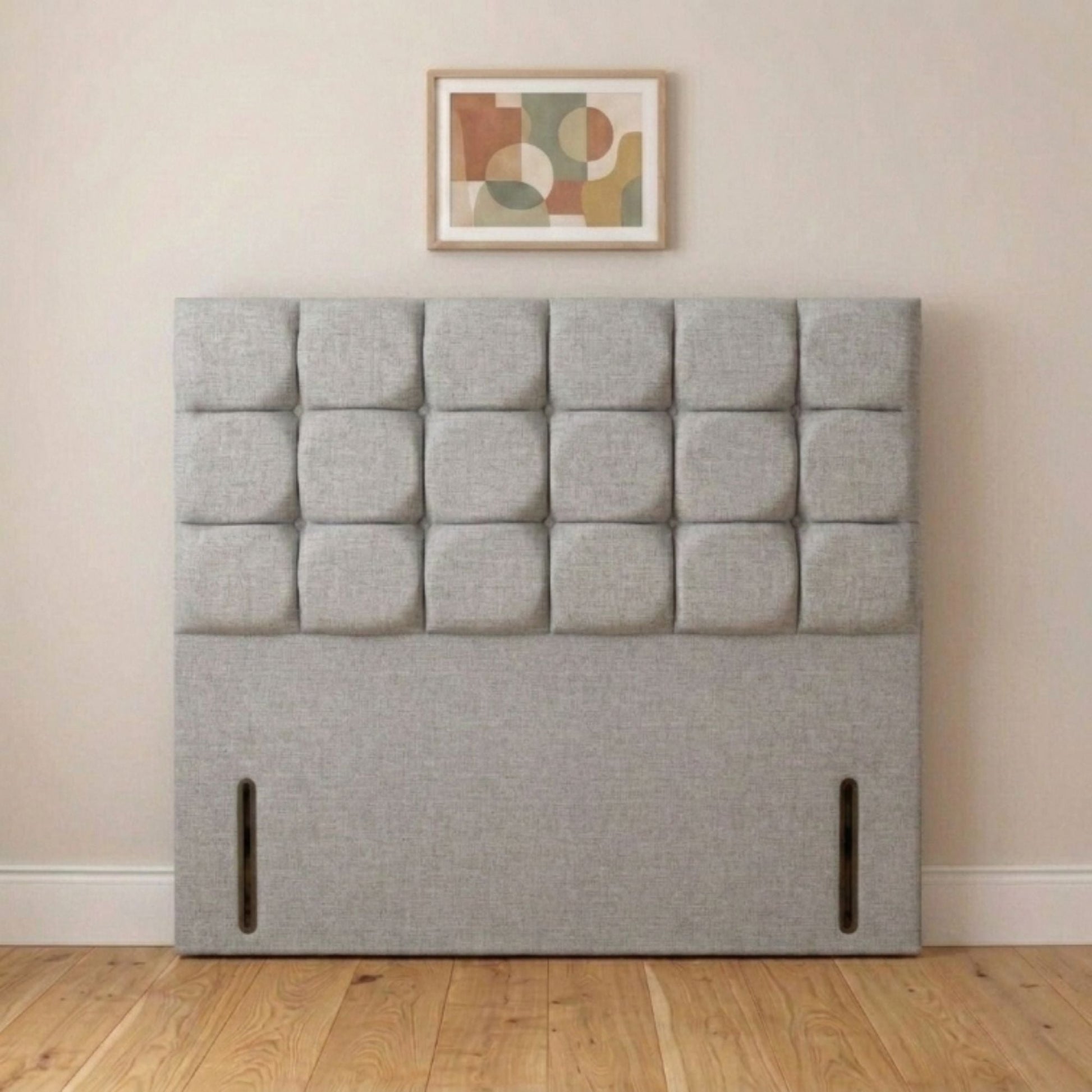 Cream box panel headboard angled view showing squared panelling
