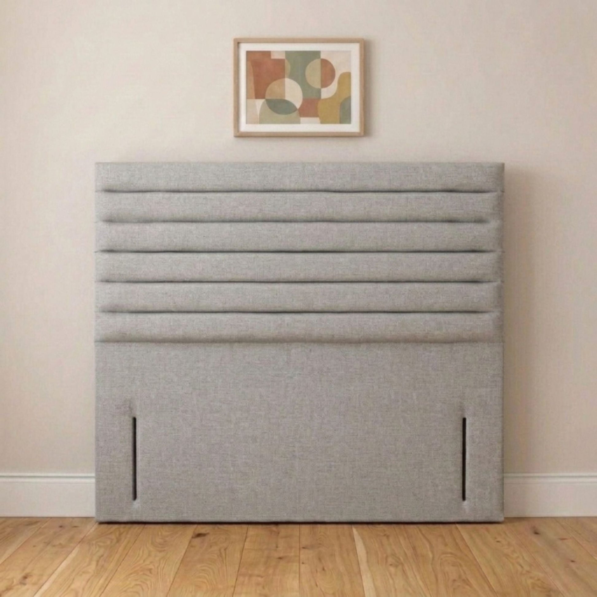 Slim cream headboard angled view showing low-profile horizontal panels