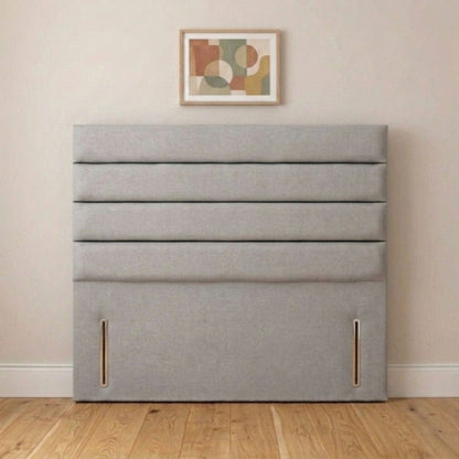 Cream channel headboard angled view showing horizontal channel stitching