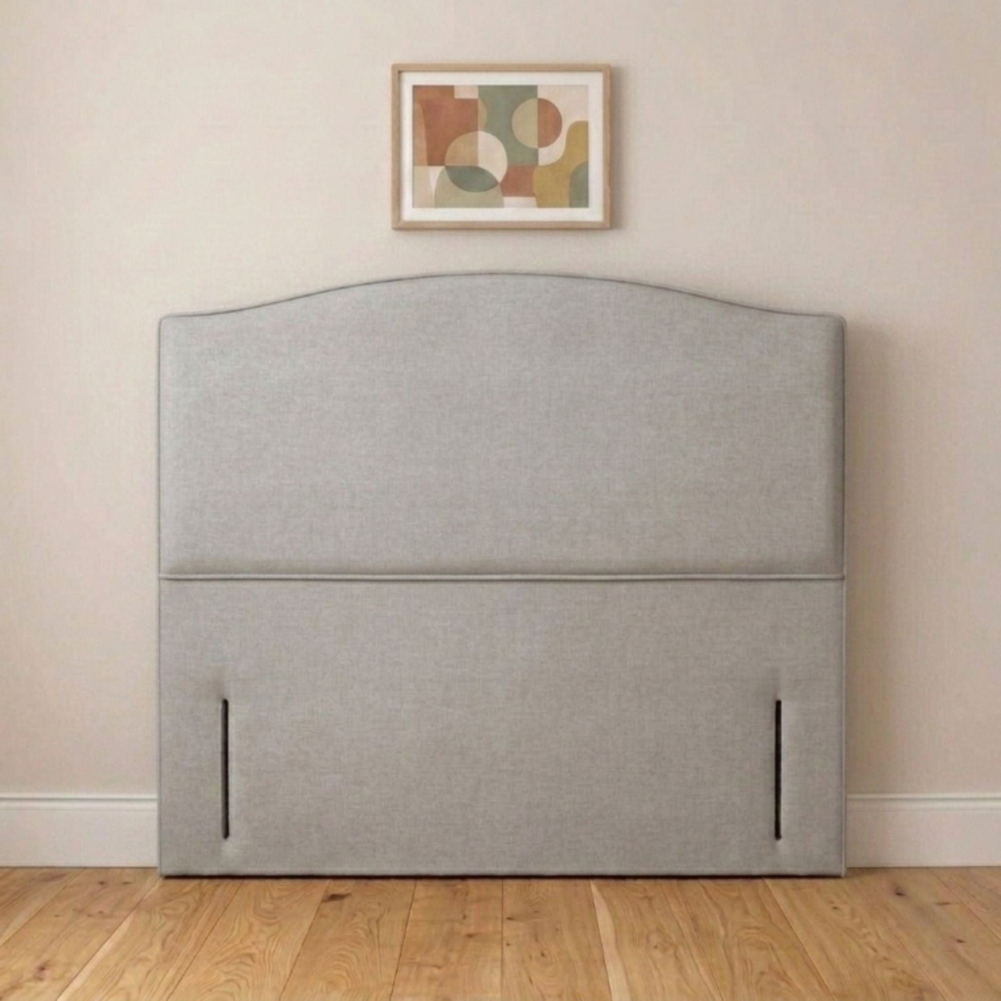 Cambridge cream headboard angled view showing curved top edge