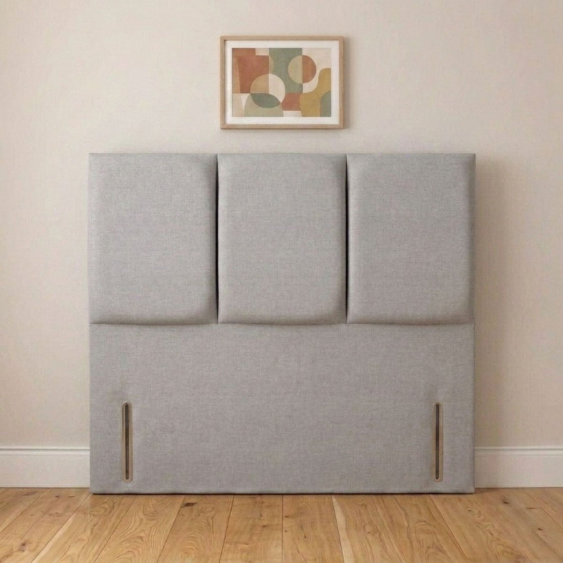 Trinity cream headboard angled view showing three-panel design
