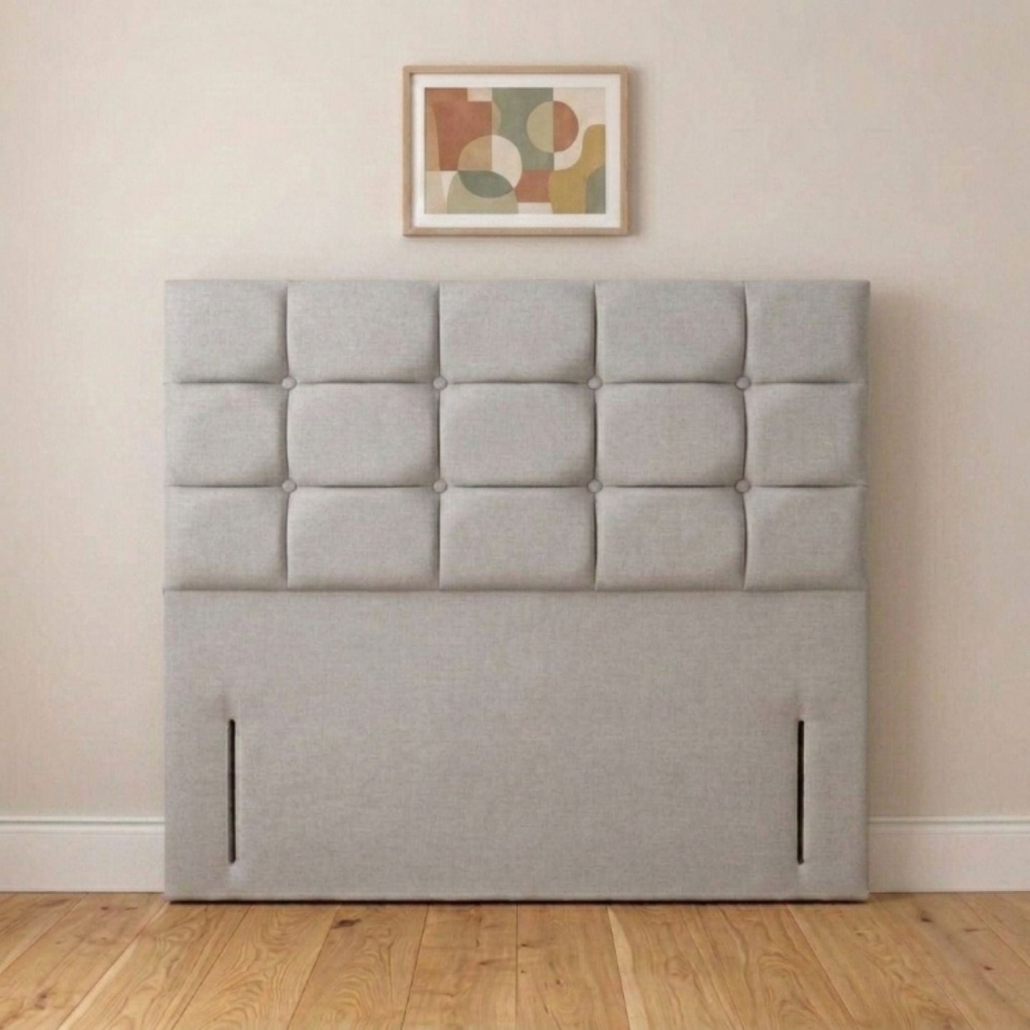 Harrow cream headboard angled view showing deep button detailing