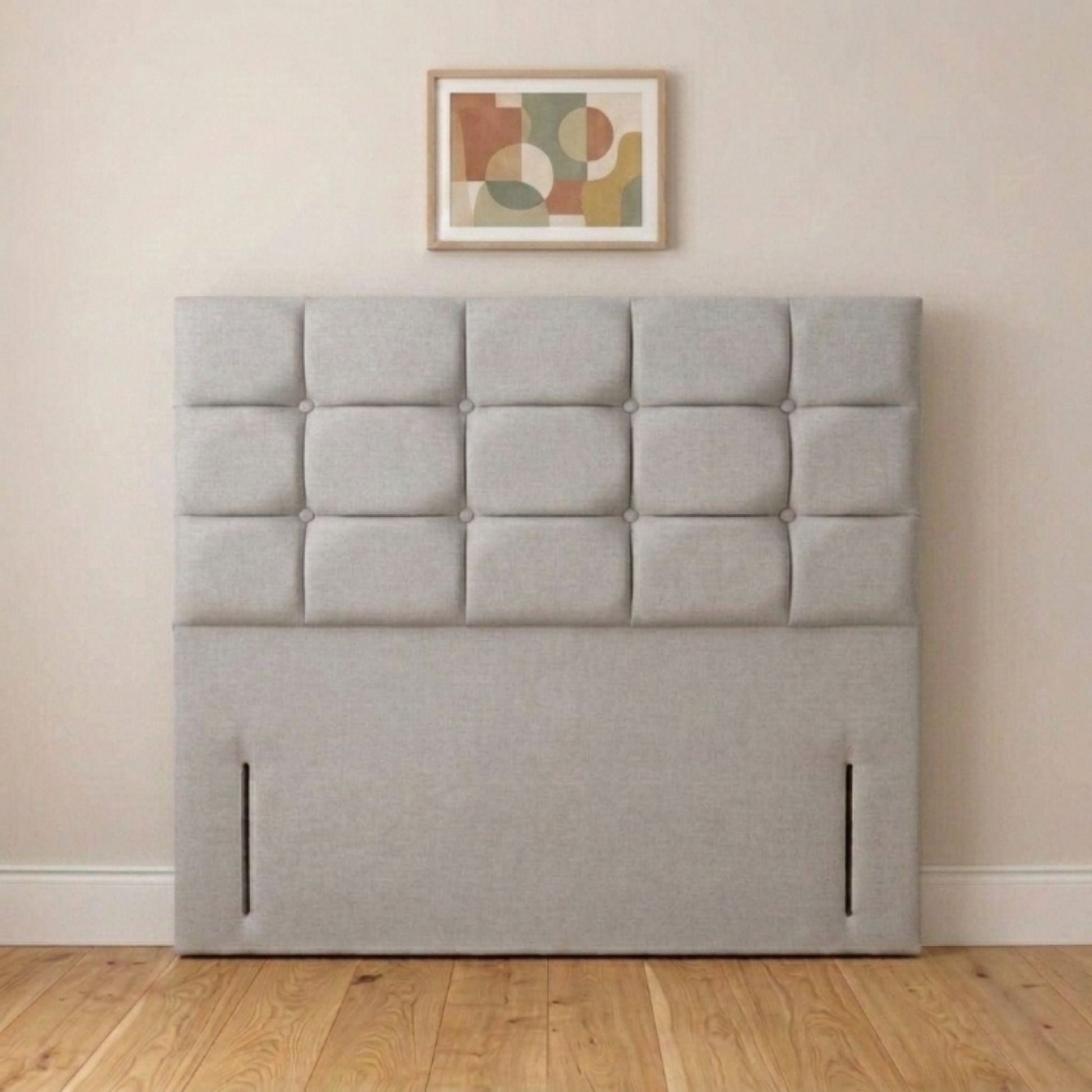 Harrow cream headboard angled view showing deep button detailing