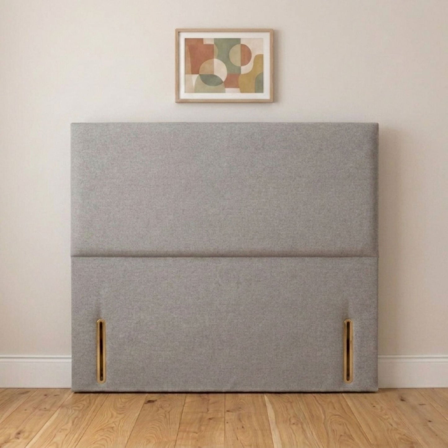 Haven cream fabric headboard angled view showing padded panel detail