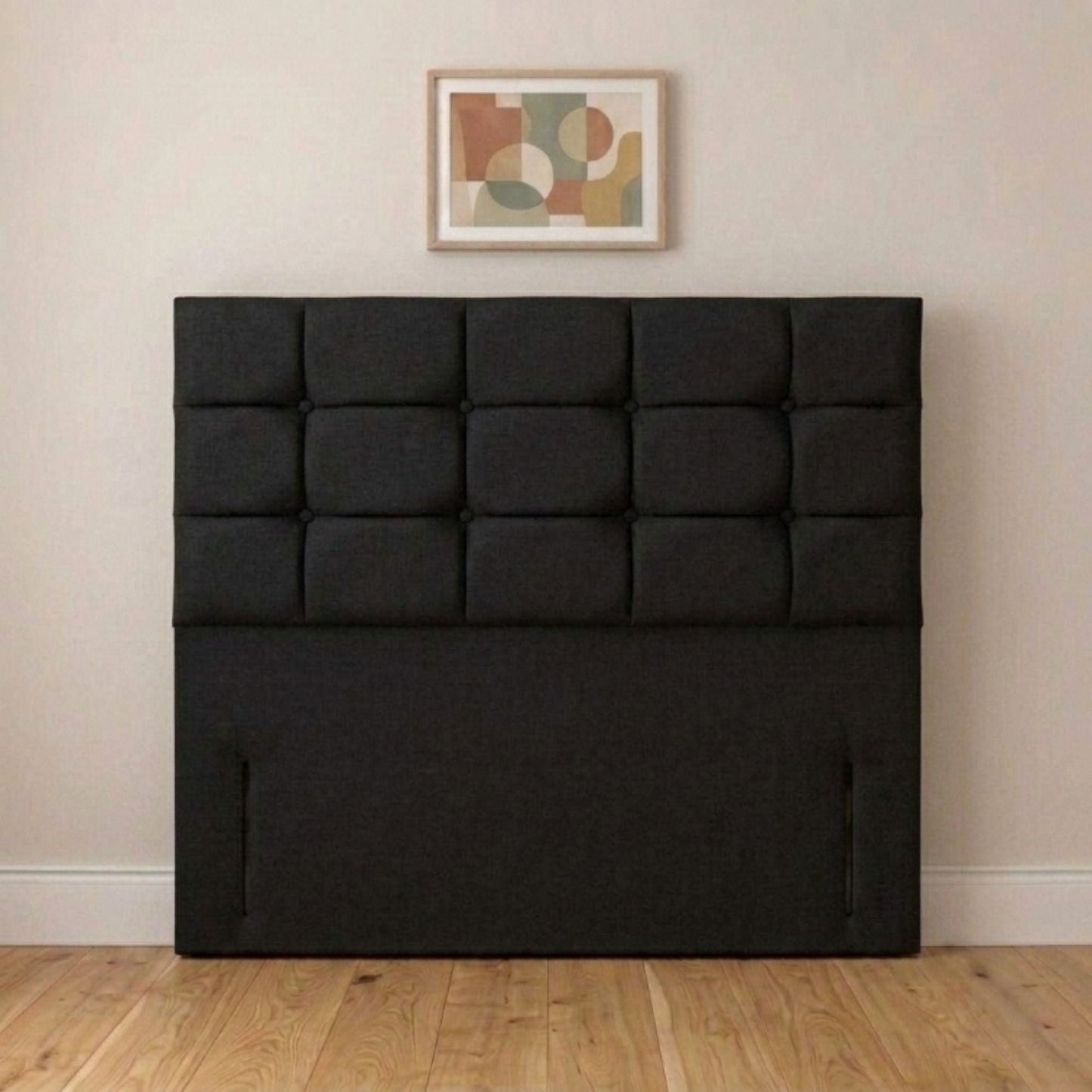 Harrow buttoned upholstered headboard close-up of cream fabric