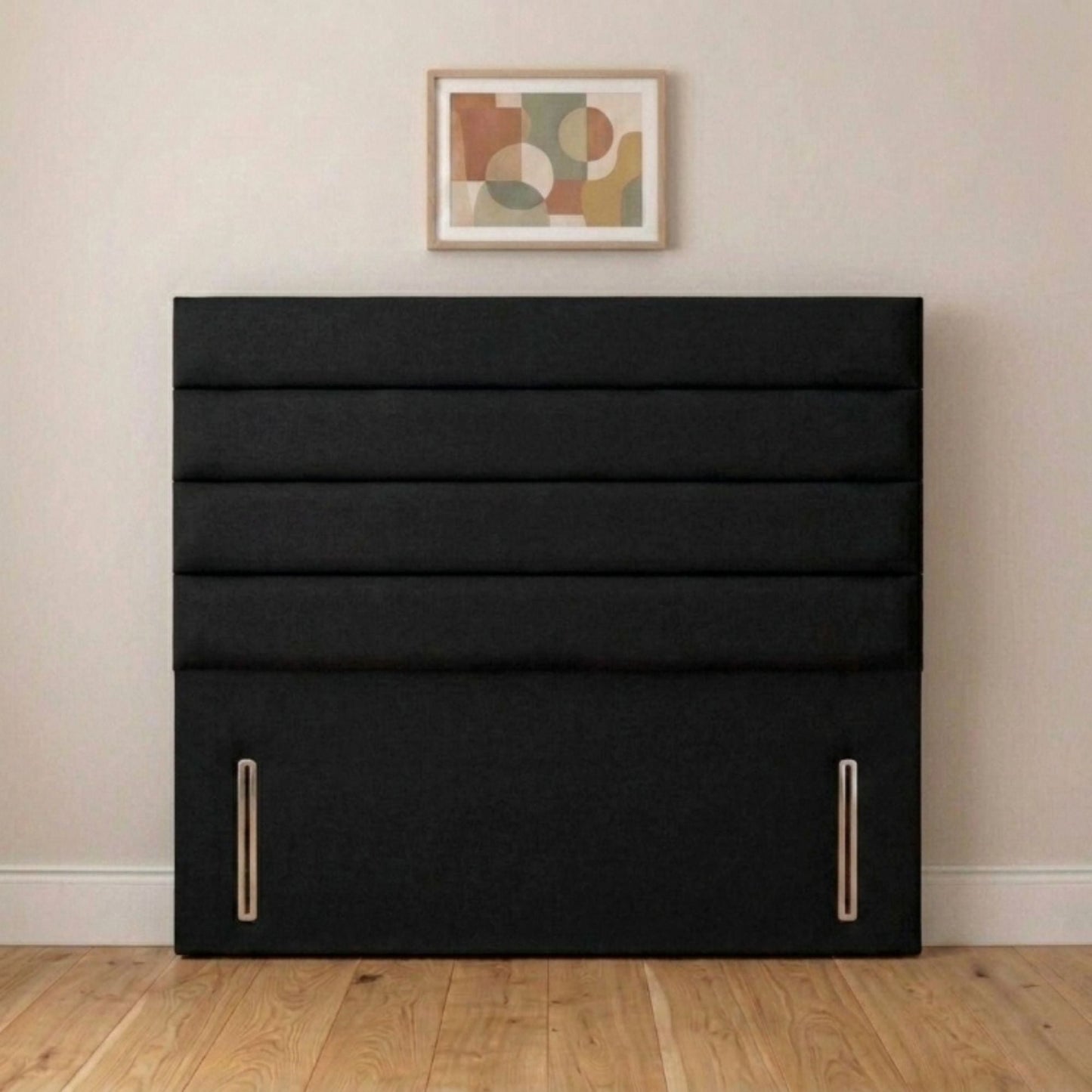 Modern channel upholstered headboard close-up of cream fabric