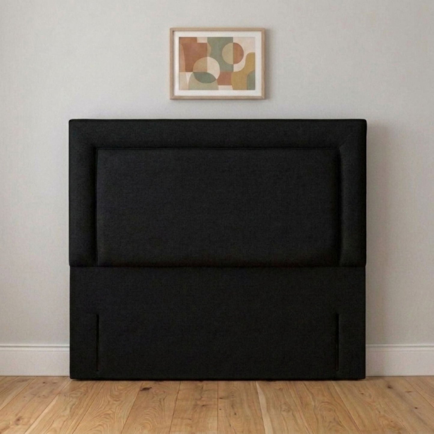 Elegant framed upholstered headboard close-up of cream fabric