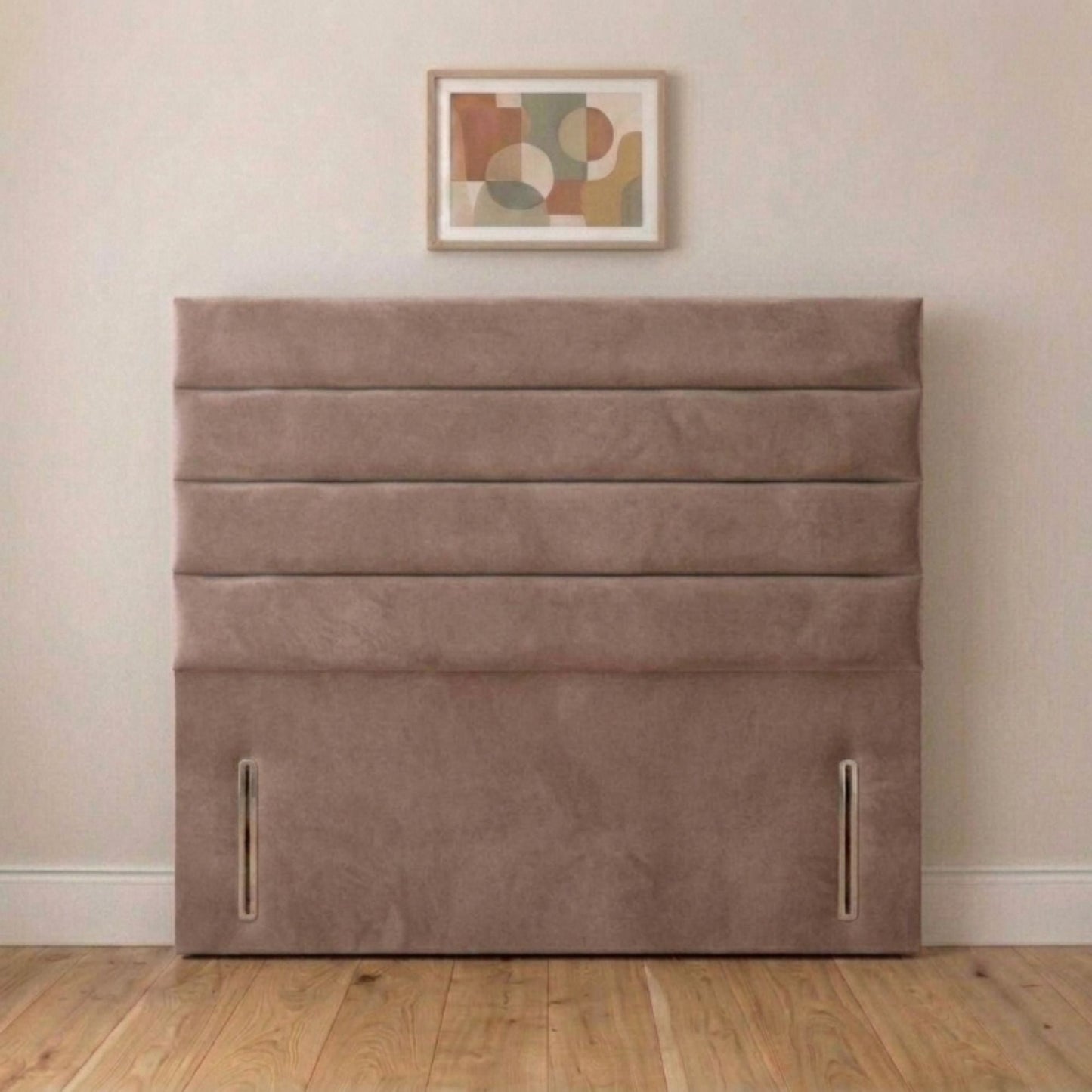 Padded horizontal channel headboard fixed to a divan base