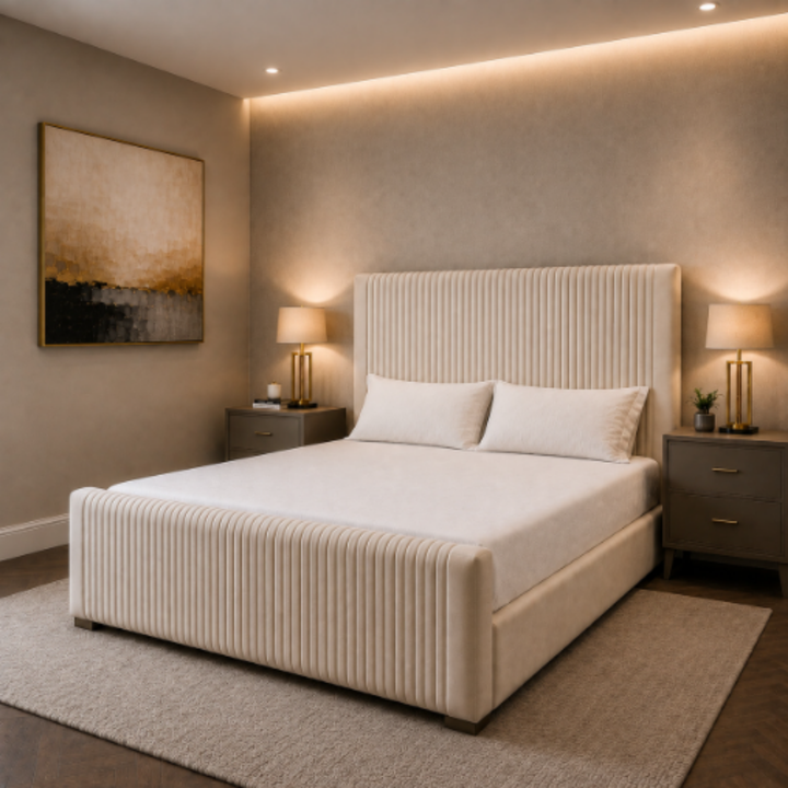 Elegant Panel Bed – Short-Headboard Upholstered Frame