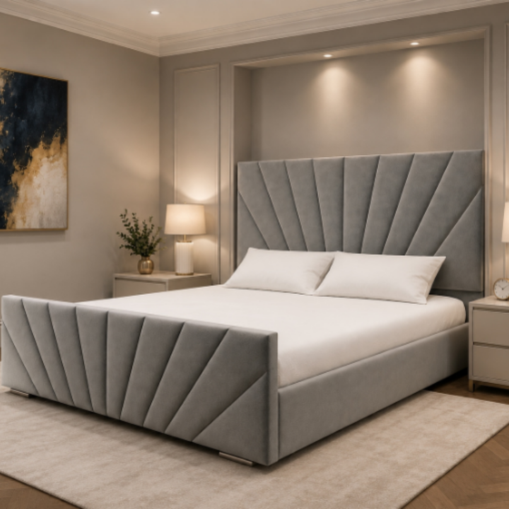 Amber Sunrise Panel Bed – Fan Panel Upholstered Bed Frame