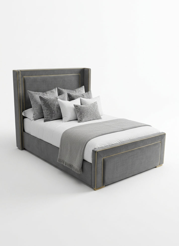 Wingback Piping Bed – Upholstered Wingback Bed with Contrast Piping