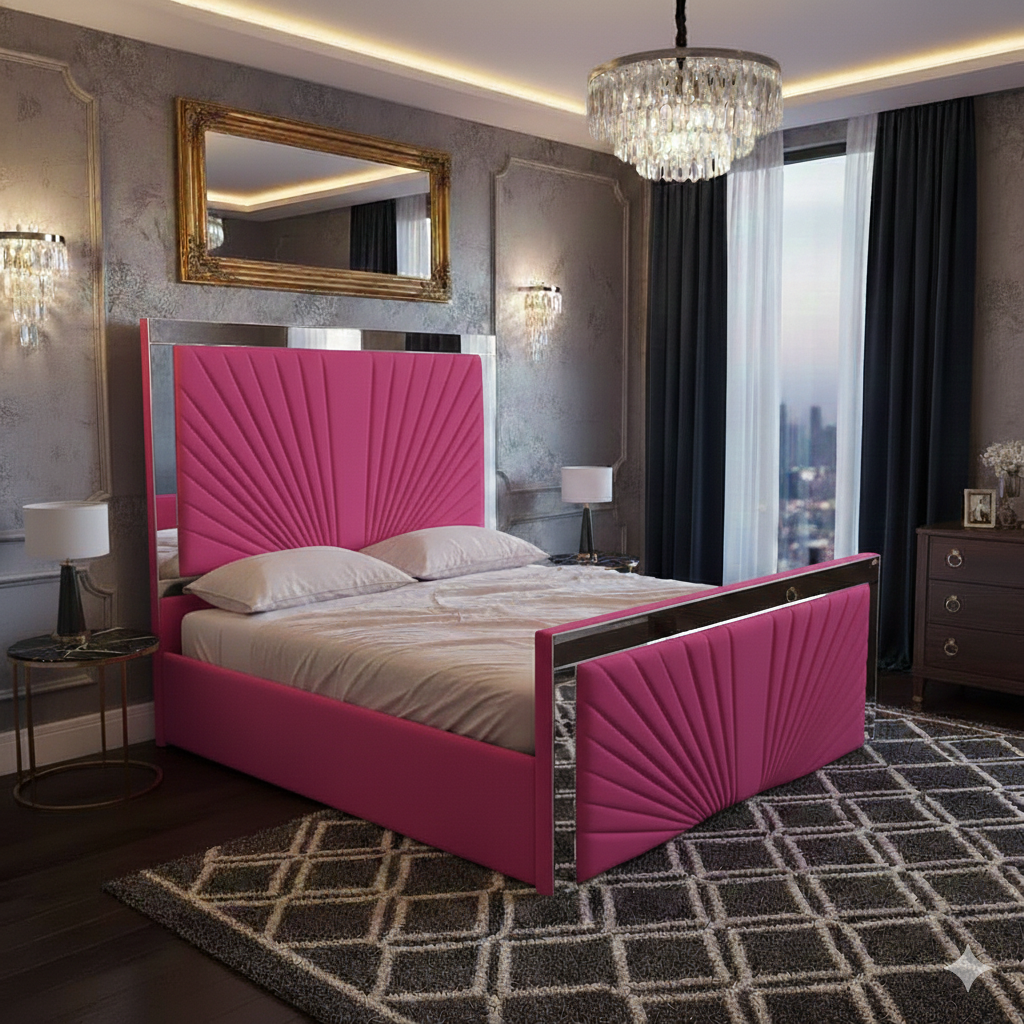 Mirror Strip Sunrise Upholstered Bed side view - Eagle Bed UK