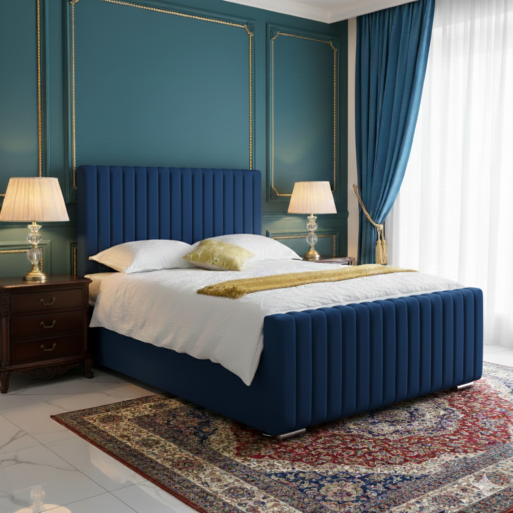 Luxury Mini Line Velvet Bed side view UK handmade - Eagle Bed
