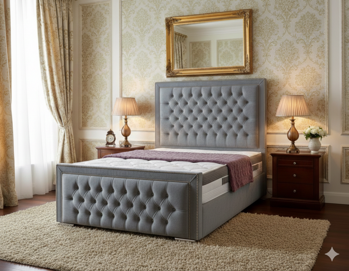 Patti Upholstered Bed side view handmade UK - Eagle Bed