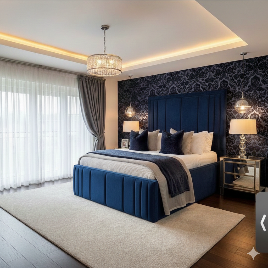 Vegas Grand Statement Velvet Bed room view UK - Eagle Bed