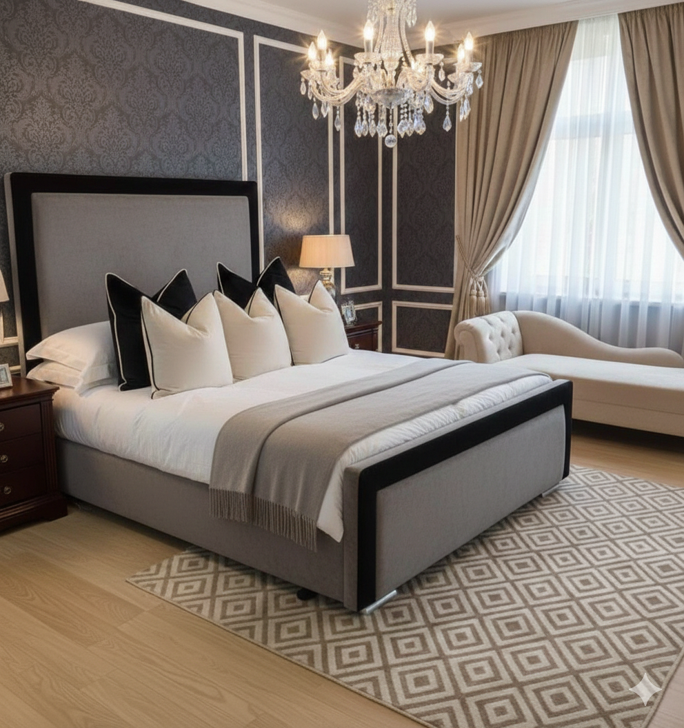 Black Bumper Dark Luxury Velvet Bed room view UK - Eagle Bed