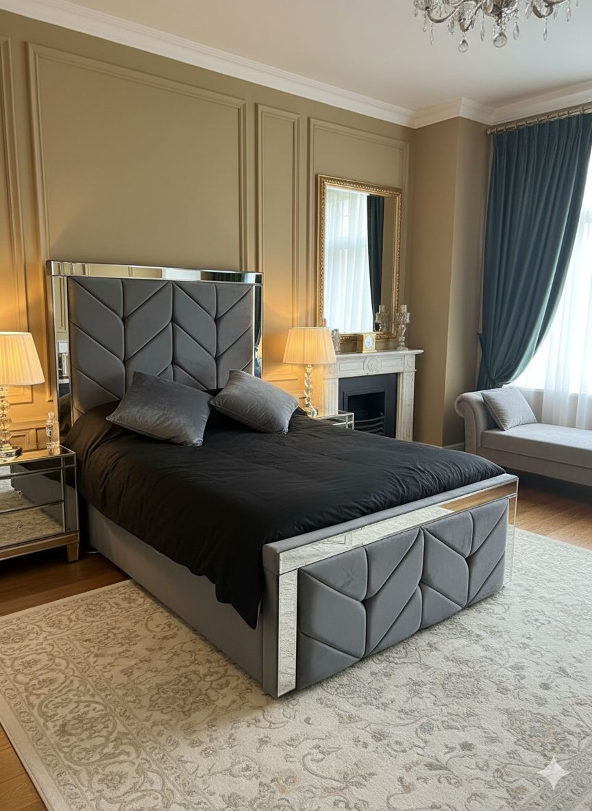 Mirror Upholstered Bed side view handmade UK - Eagle Bed