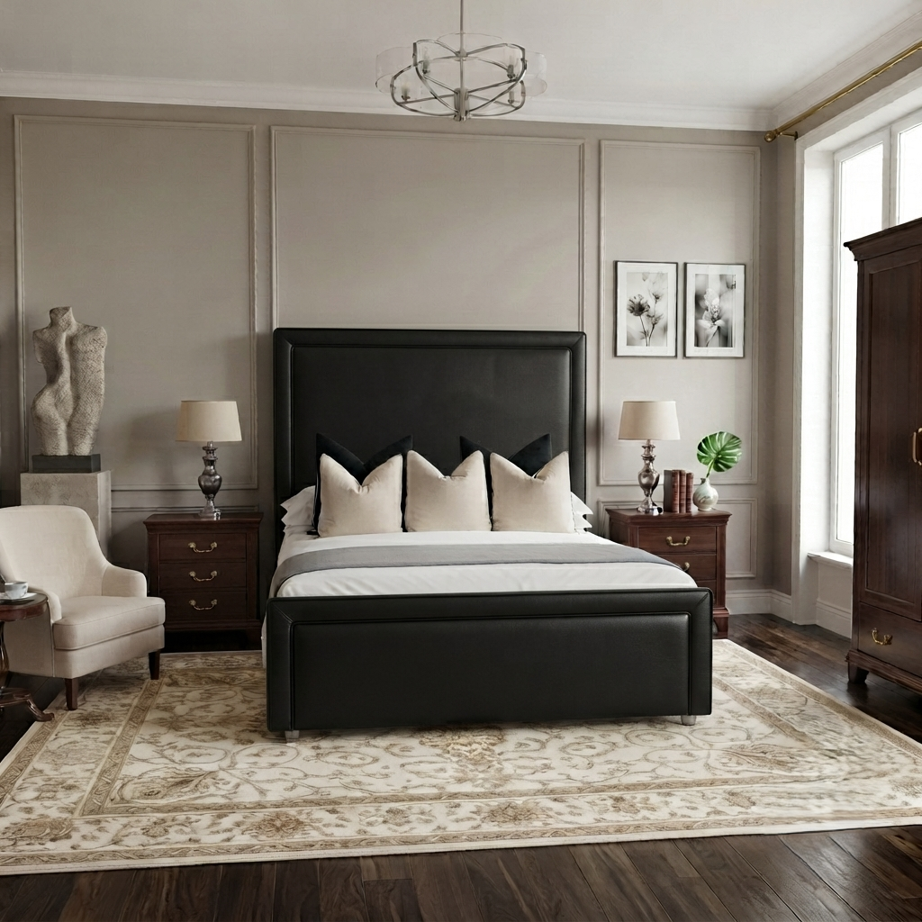 Black Piping Art Deco Bed