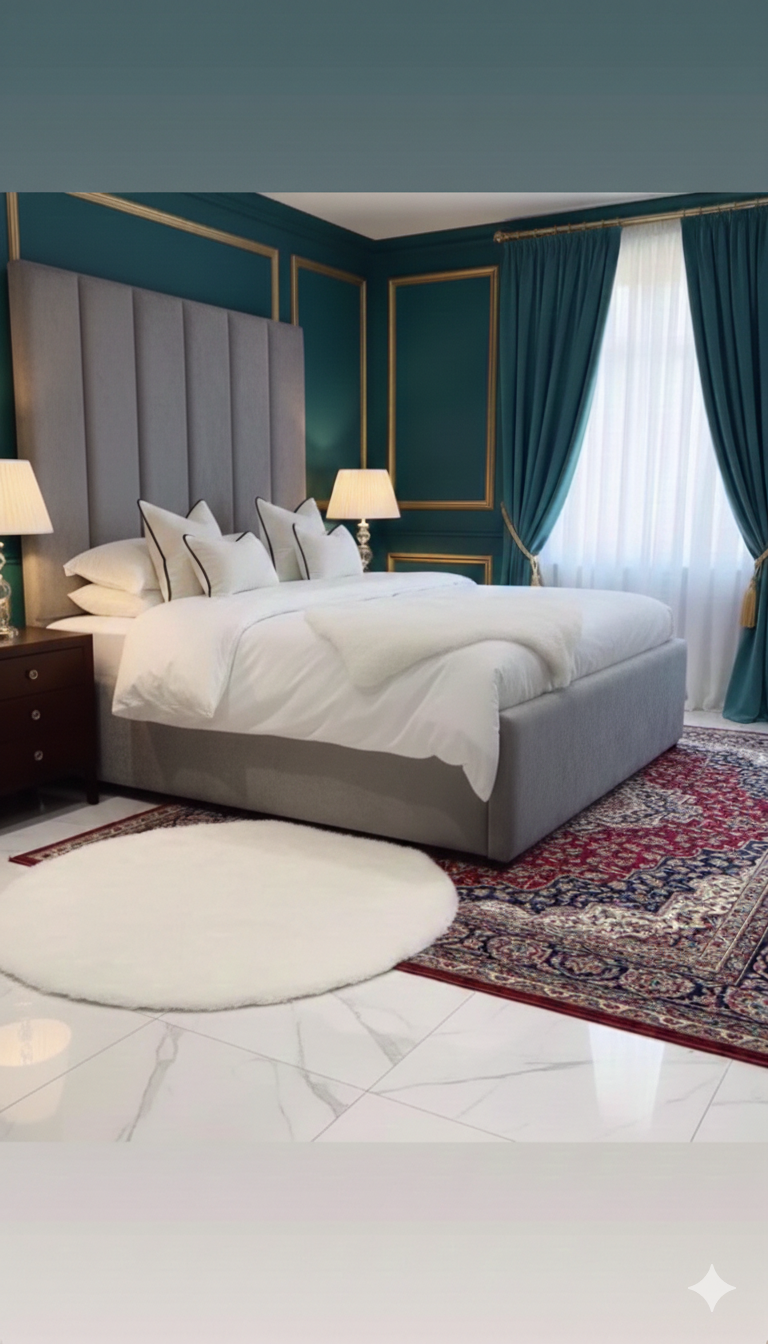 Black Piping Luxury Bed side view handmade UK - Eagle Bed
