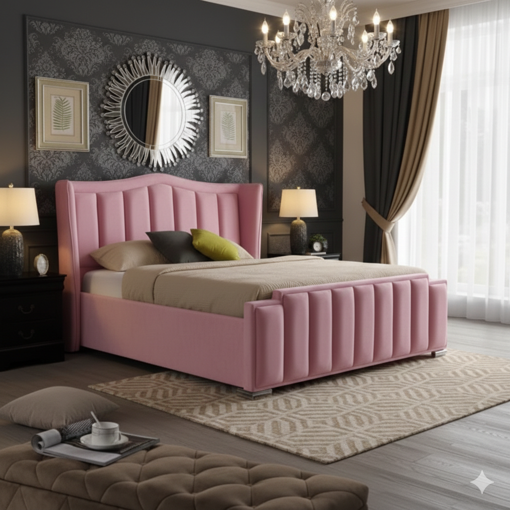 Eric Wingback Upholstered Bed side view handmade UK - Eagle Bed