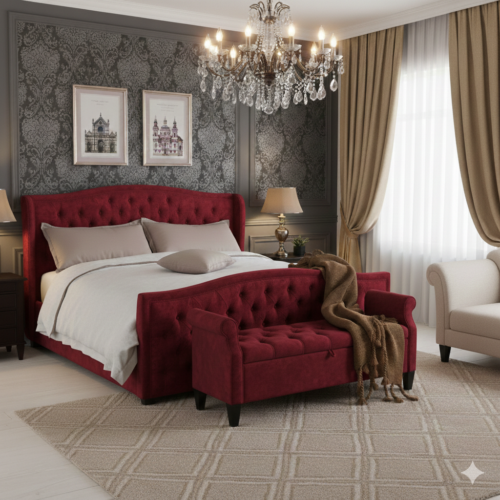 Hilton Traditional Wingback Upholstered Velvet Bed UK - Eagle Bed