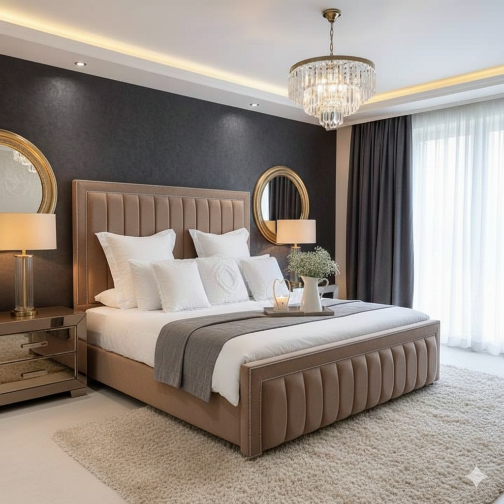 Mayfair Stud Bed chrome stud headboard detail UK - Eagle Bed