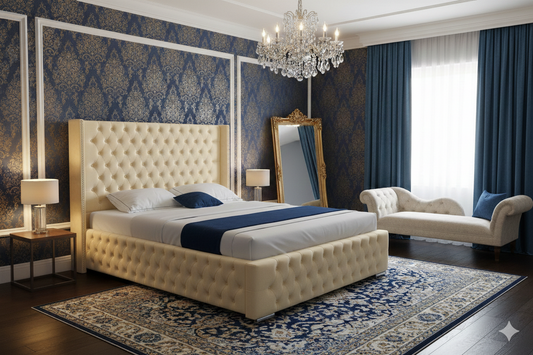 Romeo Wingback Upholstered Velvet Bed UK - Eagle Bed