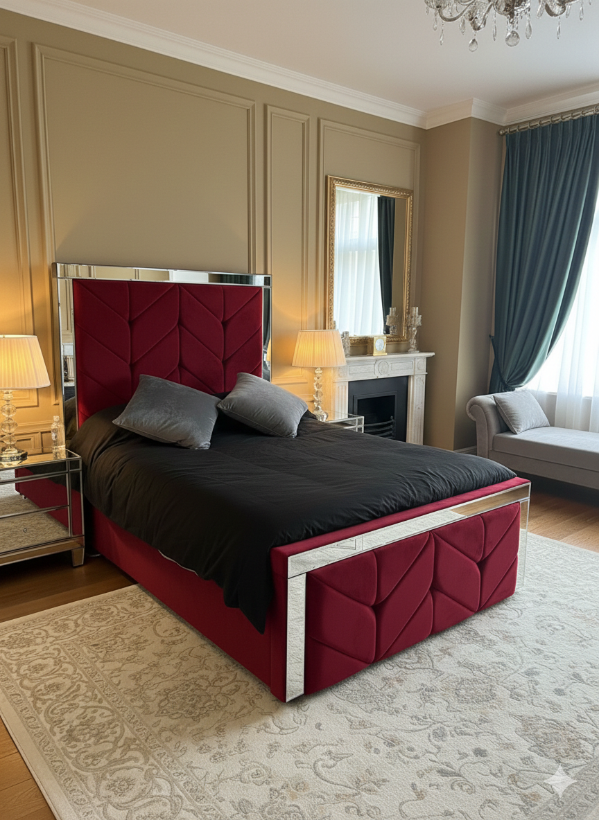 Mirror Upholstered Luxury Velvet Bed UK - Eagle Bed