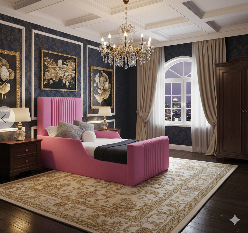 Middle Lines Kids Upholstered Bed in velvet UK - Eagle Bed