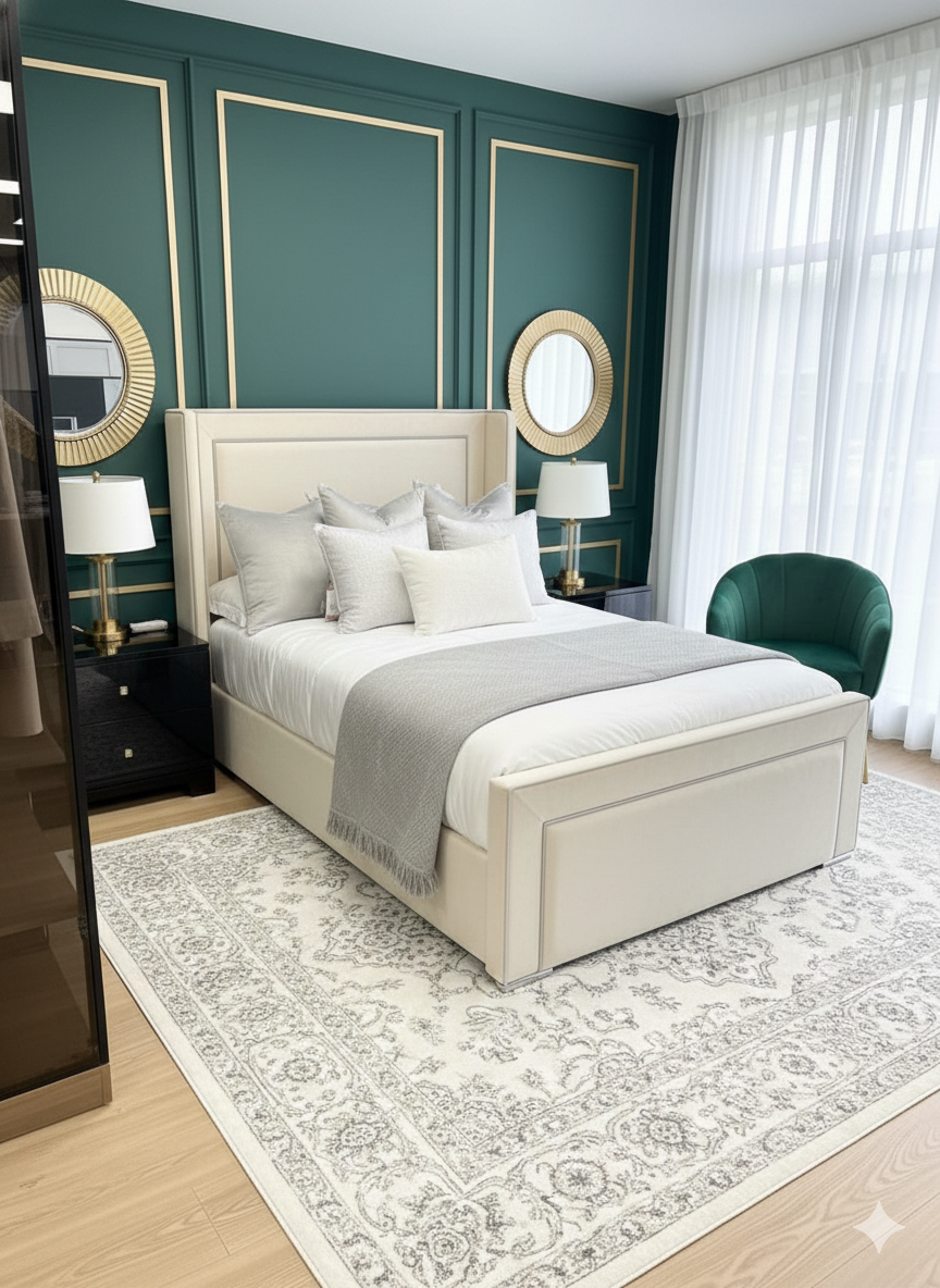 Wingback Piping Velvet Bed room view - Eagle Bed UK