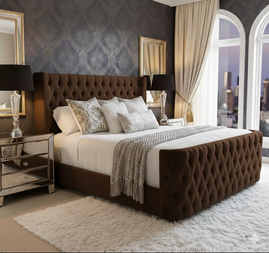 Curved Wingback Luxury Upholstered Velvet Bed UK - Eagle Bed